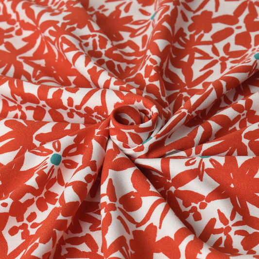 Pumpkin Orange Floral Crepe Fabric 100% ECOVERO Viscose 170gsm