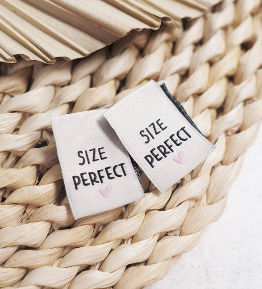 Woven Sewing Labels "Size Perfect", Pack of 4