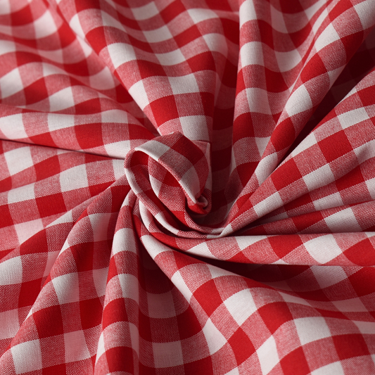 Red Gingham Check 100% Cotton Poplin Fabric 110gsm