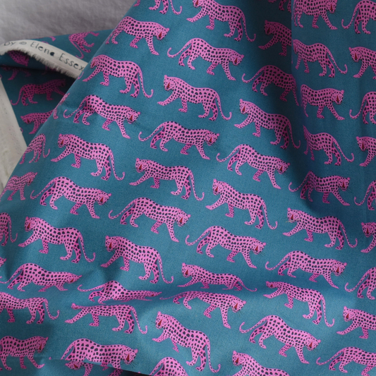 Pink Teal Leopard Cotton Fabric for Quilting and Clothing 145gsm