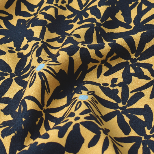 Yellow Navy Floral Crepe Fabric 100% ECOVERO Viscose 170gsm