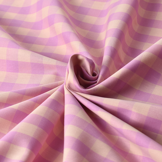 Lilac Pink Gingham Check 100% Cotton Fabric 115gsm