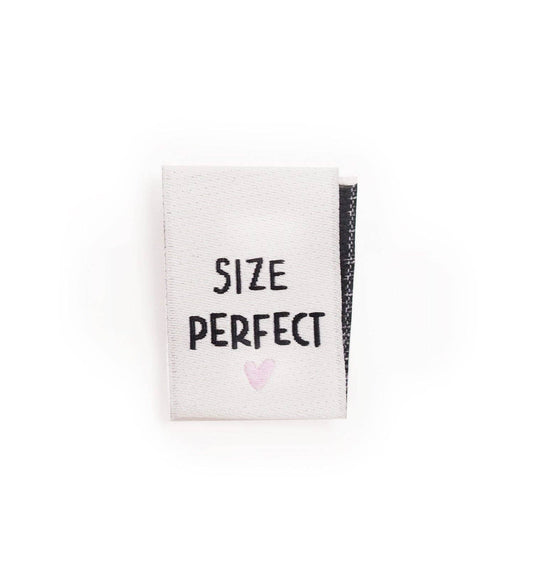 Woven Sewing Labels "Size Perfect", Pack of 4