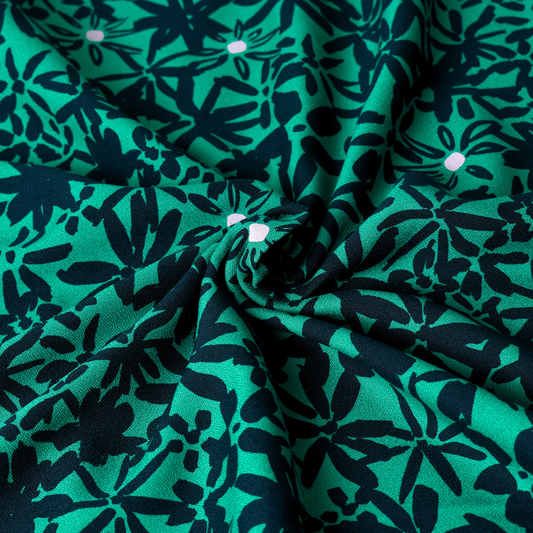 Green Navy Floral Crepe Fabric 100% ECOVERO Viscose 170gsm