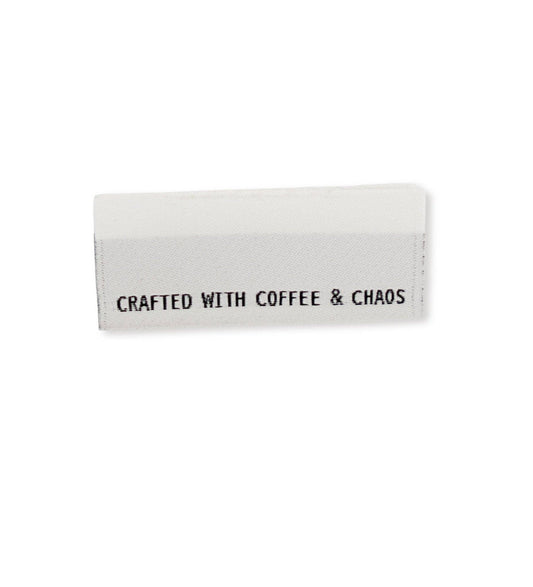 Woven Sew-in Labels "Crafted with Coffee & Chaos", Pack of 4