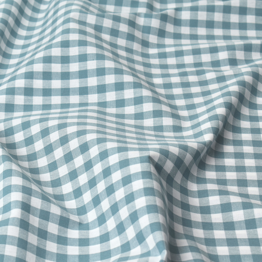 Teal Gingham Check 100% Cotton Poplin Fabric – 110gsm