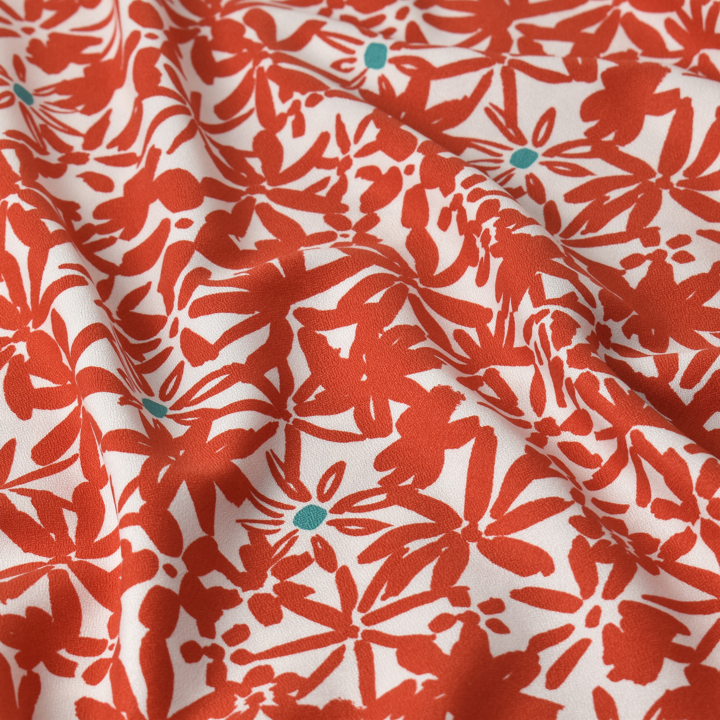 Pompoen Oranje Bloemen Crepe Stof 100% ECOVERO Viscose 170 g/m²
