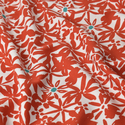 Pompoen Oranje Bloemen Crepe Stof 100% ECOVERO Viscose 170 g/m²