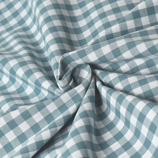 Teal Gingham Check 100% Cotton Poplin Fabric – 110gsm