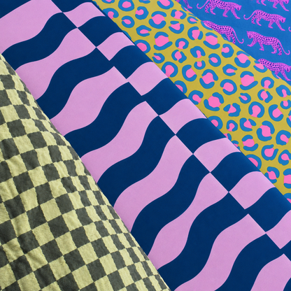 Pink Blue Graphic Geometric ECOVERO™ Viscose Fabric 115gsm