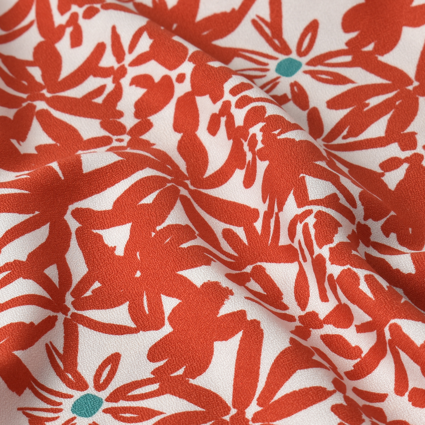 Pompoen Oranje Bloemen Crepe Stof 100% ECOVERO Viscose 170 g/m²