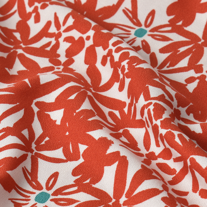 Pompoen Oranje Bloemen Crepe Stof 100% ECOVERO Viscose 170 g/m²