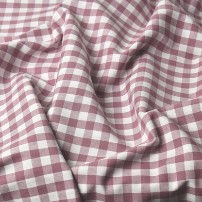 Dusty Rose Gingham Check 100% Cotton Poplin Fabric – 110gsm