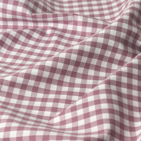 Dusty Rose Gingham Check 100% Cotton Poplin Fabric – 110gsm