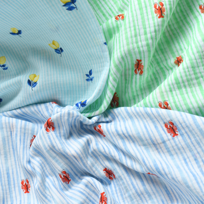 Blue Striped Lemon Cotton Muslin Fabric 120gsm