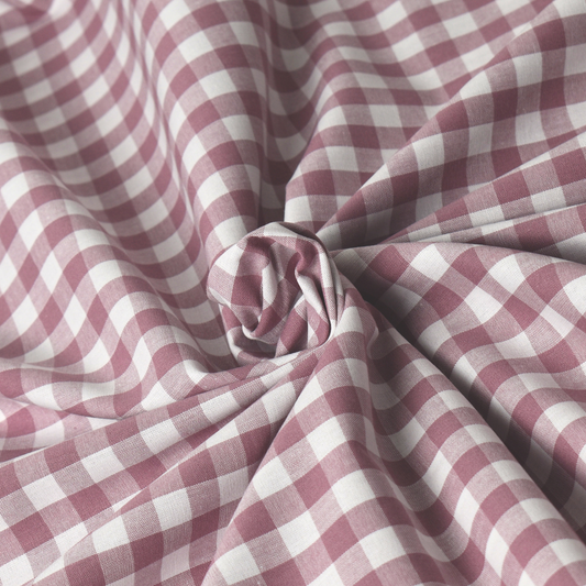 Dusty Rose Gingham Check 100% Cotton Poplin Fabric – 110gsm