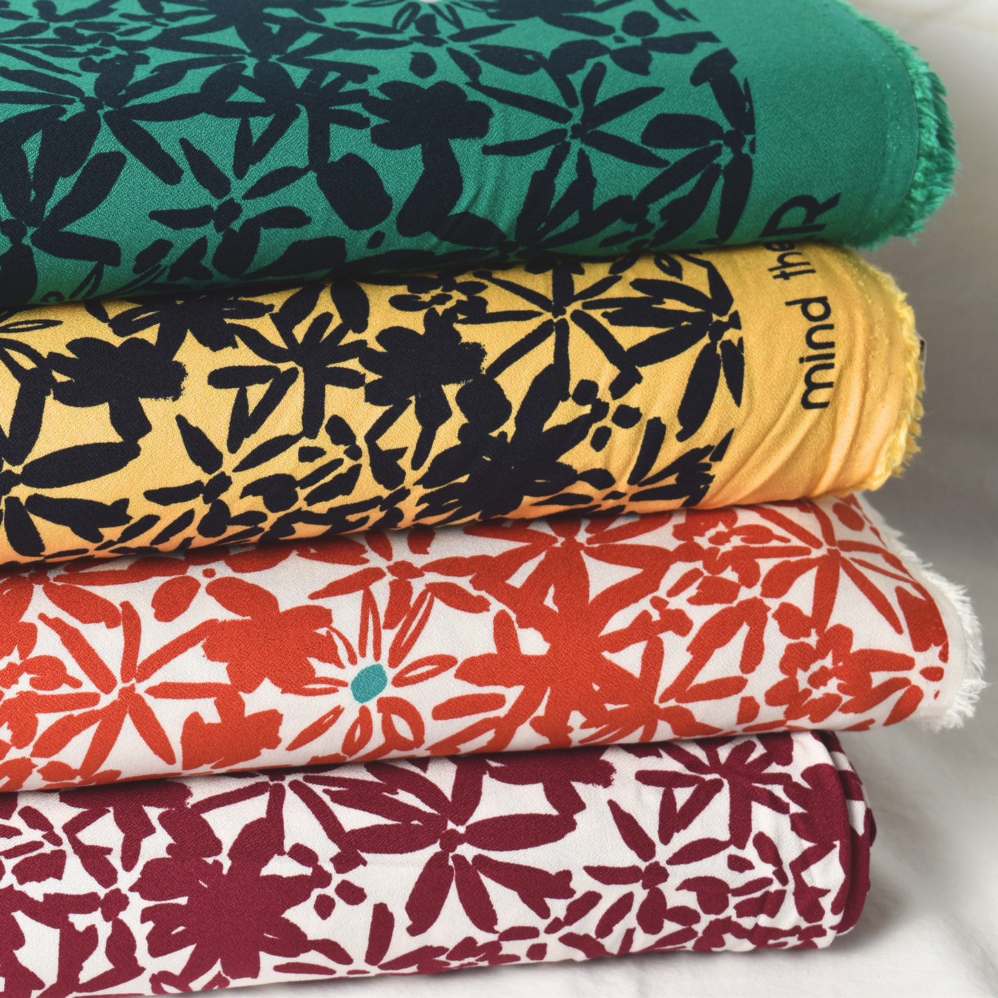 Green Navy Floral Crepe Fabric 100% ECOVERO Viscose 170gsm