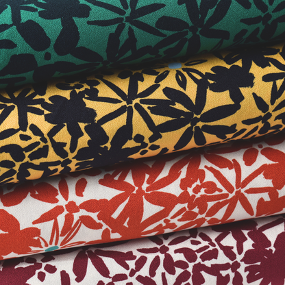 Green Navy Floral Crepe Fabric 100% ECOVERO Viscose 170gsm