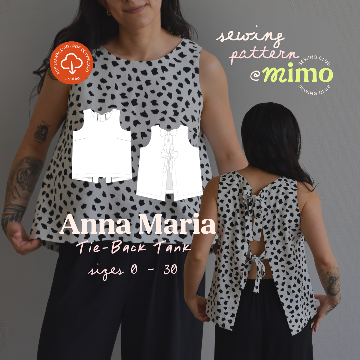 Anna Maria Tie-Back Tank Digital Sewing Pattern – Tank Top PDF Pattern