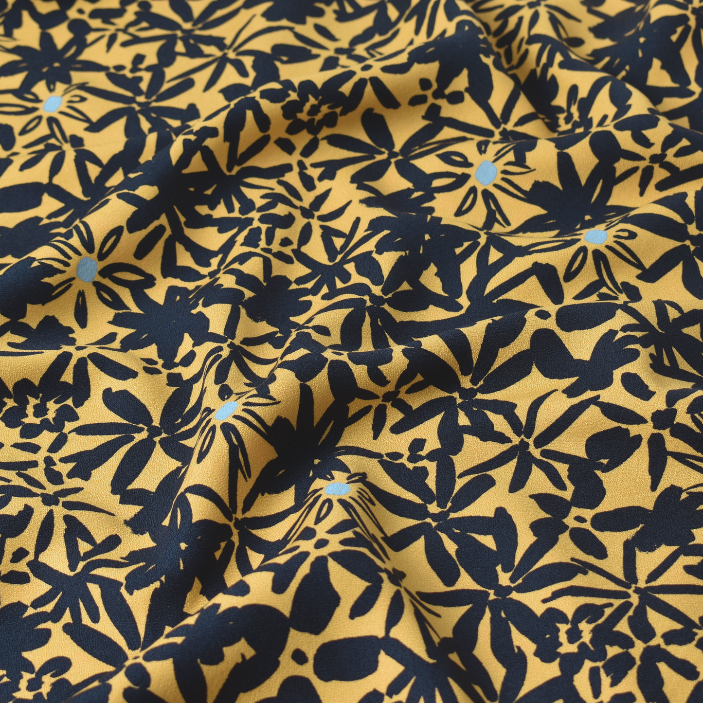 Yellow Navy Floral Crepe Fabric 100% ECOVERO Viscose 170gsm