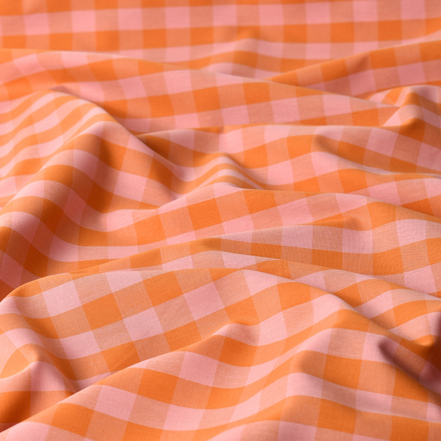 Orange Pink Gingham Check 100% Cotton Fabric 115gsm