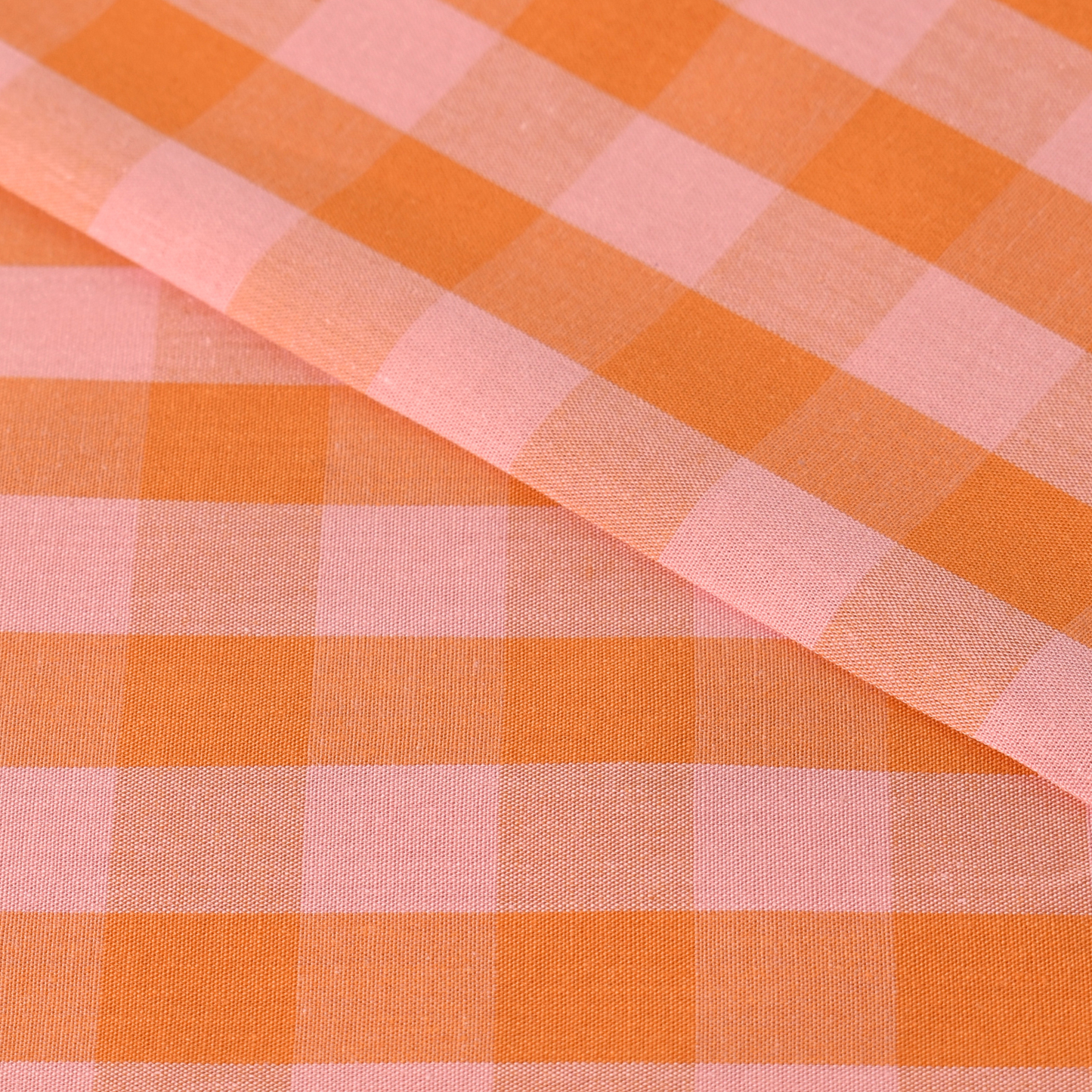 Orange Pink Gingham Check 100% Cotton Fabric 115gsm