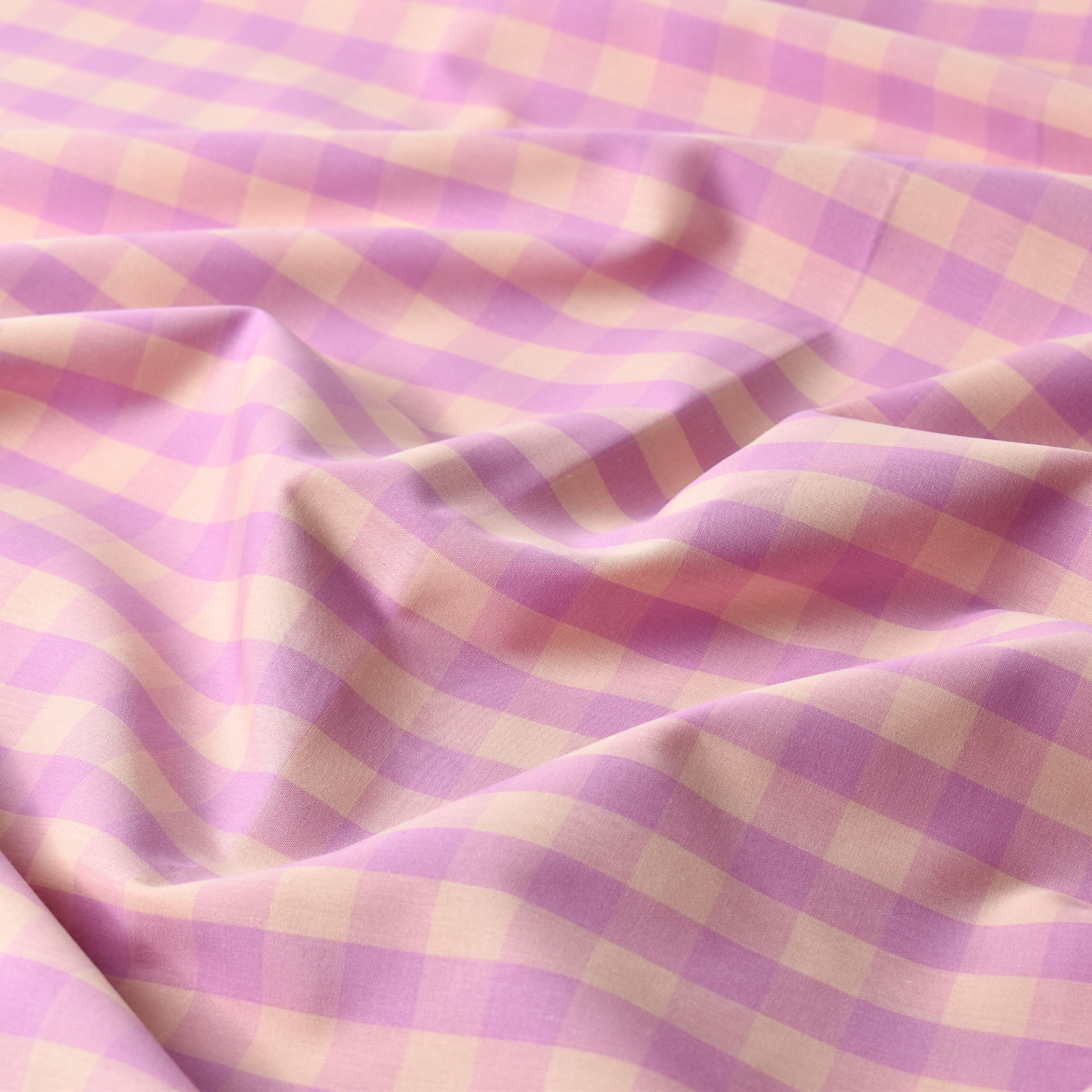 Lilac Pink Gingham Check 100% Cotton Fabric 115gsm