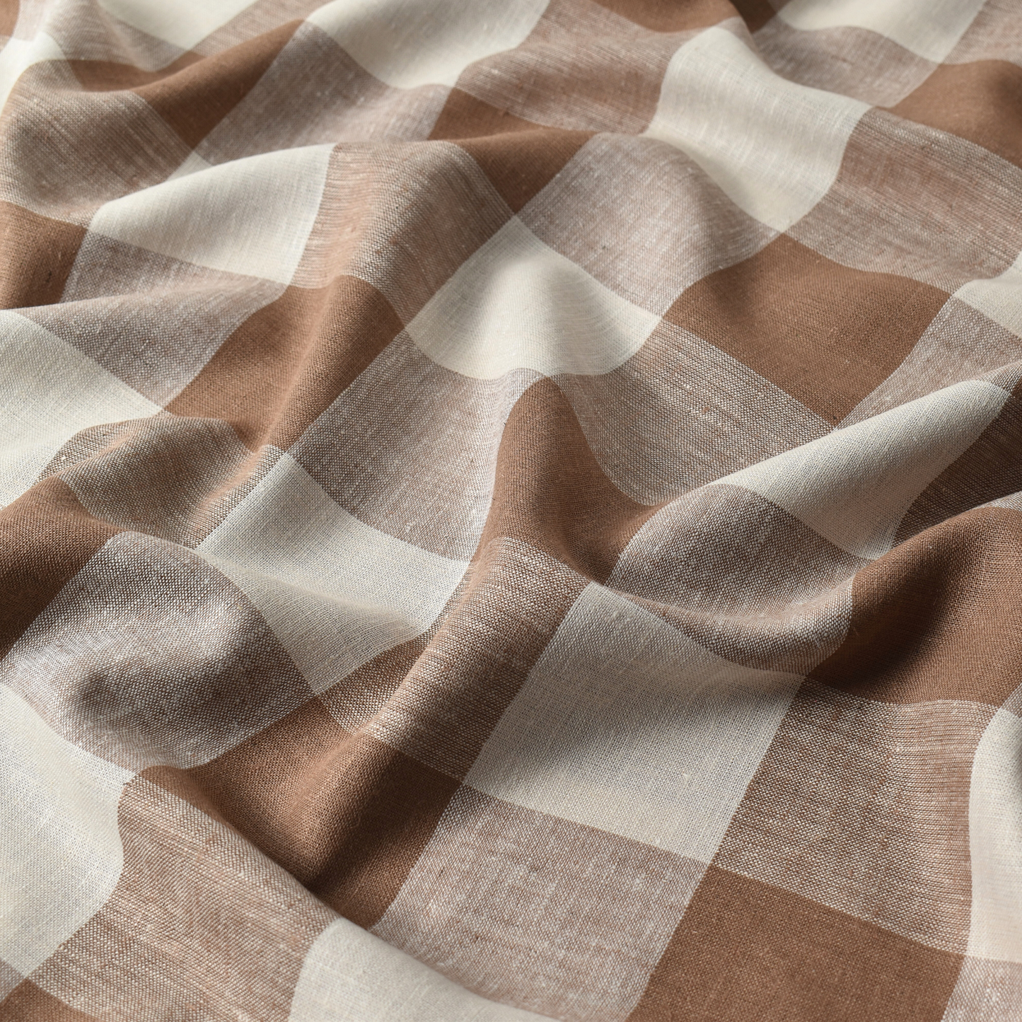 Warm Beige Large Gingham Linen Viscose Fabric – 145gsm