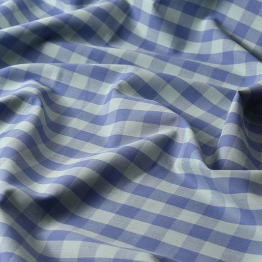 Blue Gingham Check 100% Cotton Fabric 115gsm