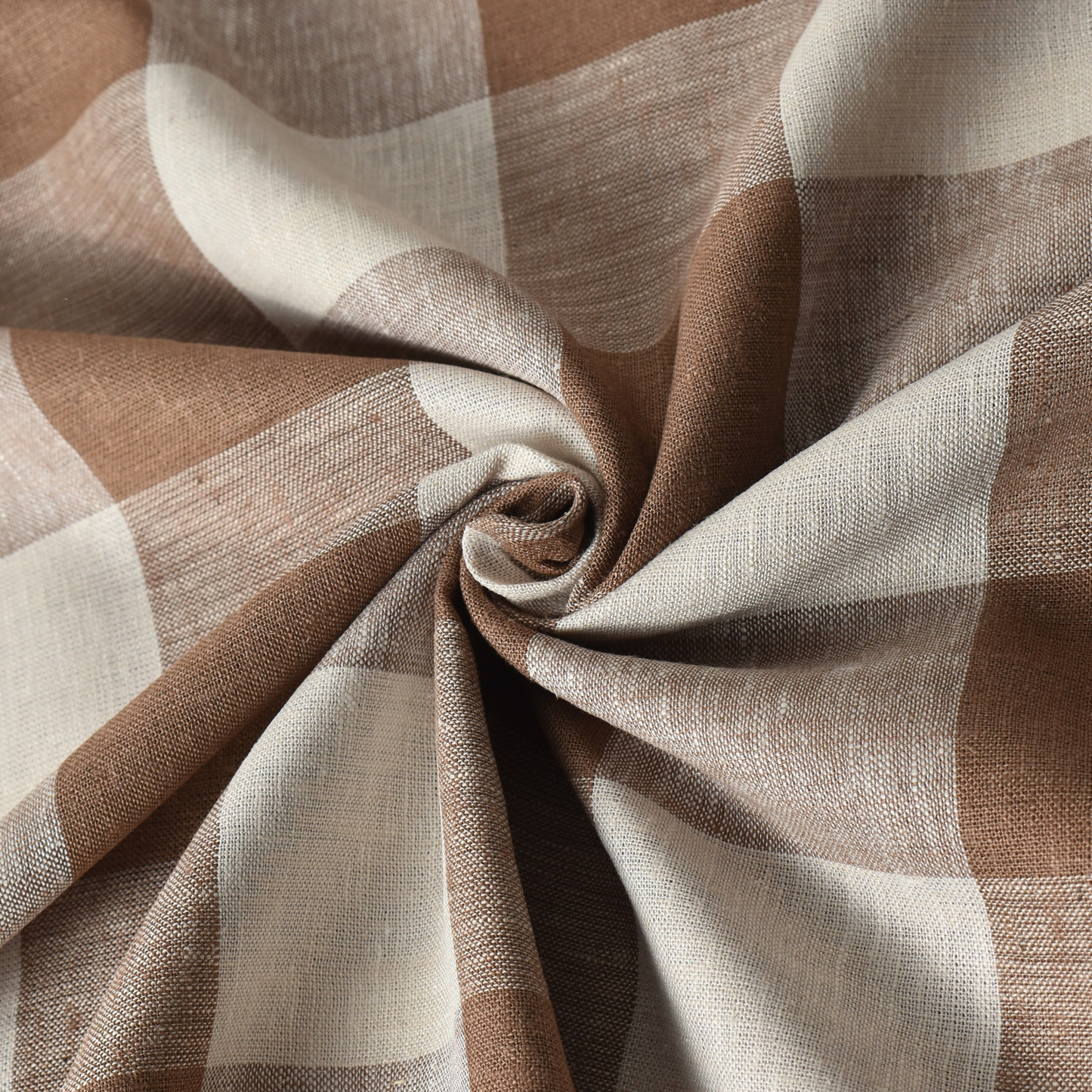 Warm Beige Large Gingham Linen Viscose Fabric – 145gsm