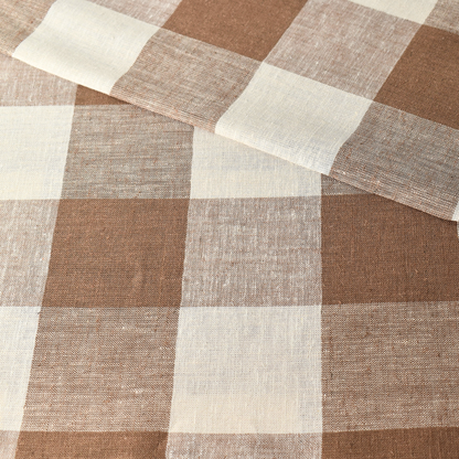 Warm Beige Large Gingham Linen Viscose Fabric – 145gsm