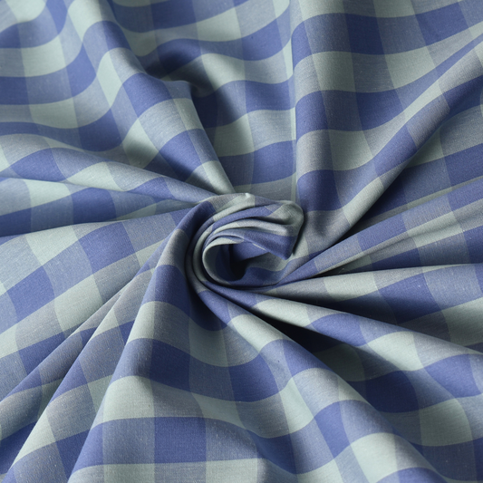 Blue Gingham Check 100% Cotton Fabric 115gsm