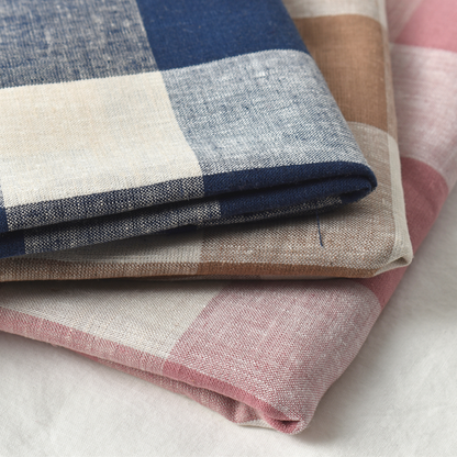 Navy Blue Large Gingham Linen Viscose Fabric – 145gsm
