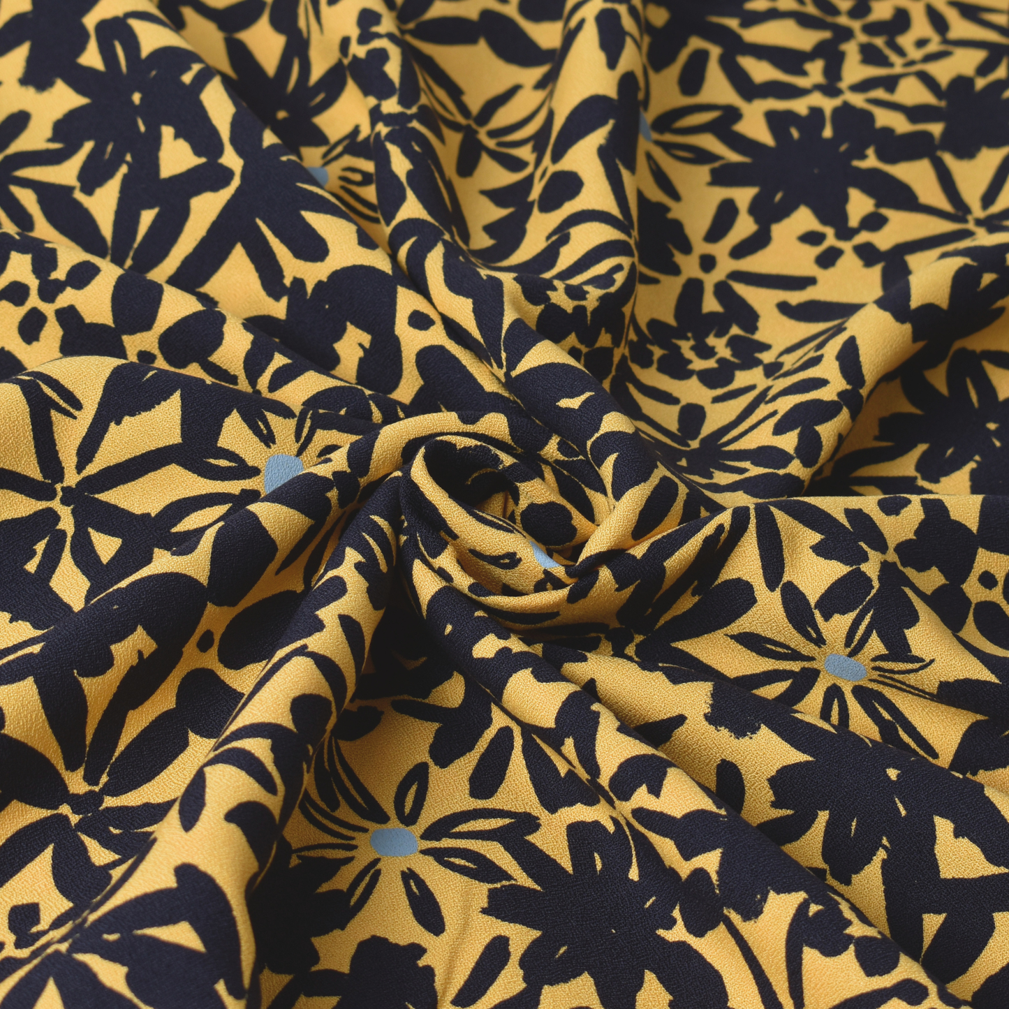 Yellow Navy Floral Crepe Fabric 100% ECOVERO Viscose 170gsm