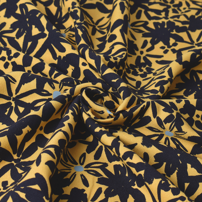 Yellow Navy Floral Crepe Fabric 100% ECOVERO Viscose 170gsm