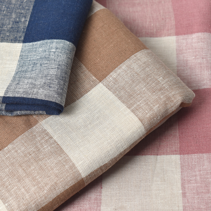 Warm Beige Large Gingham Linen Viscose Fabric – 145gsm