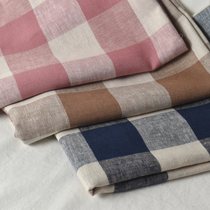 Warm Beige Large Gingham Linen Viscose Fabric – 145gsm