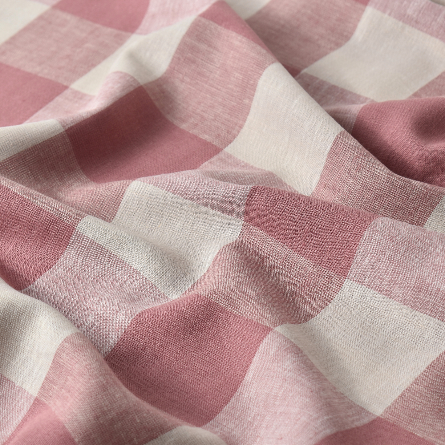 Dusty Rose Large Gingham Check Linen Viscose Fabric – 145gsm