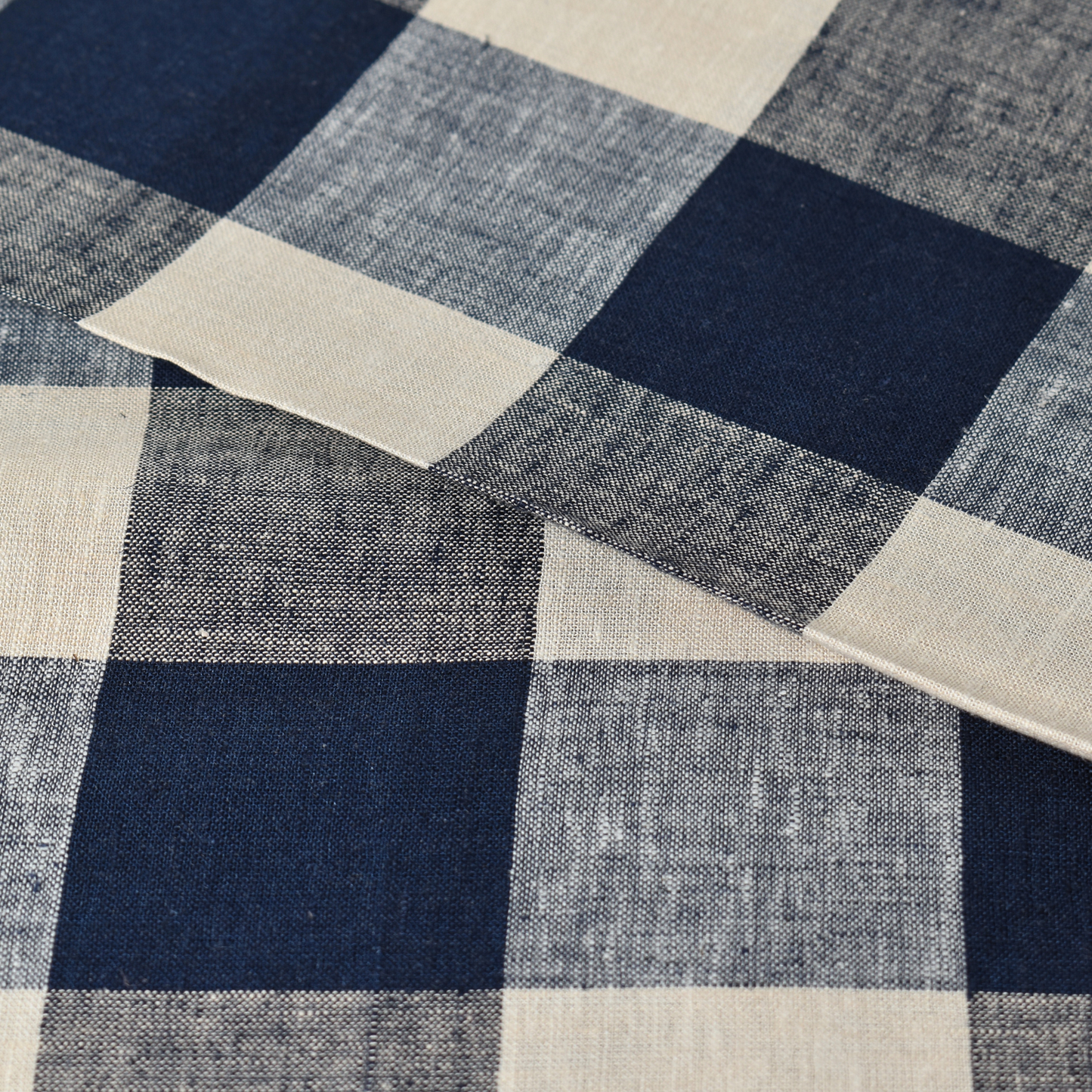 Navy Blue Large Gingham Linen Viscose Fabric – 145gsm