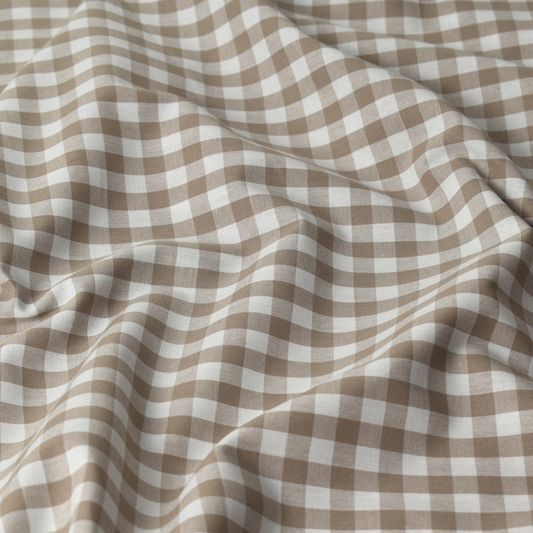 Sand Beige Gingham Check 100% Cotton Poplin Fabric – 110gsm