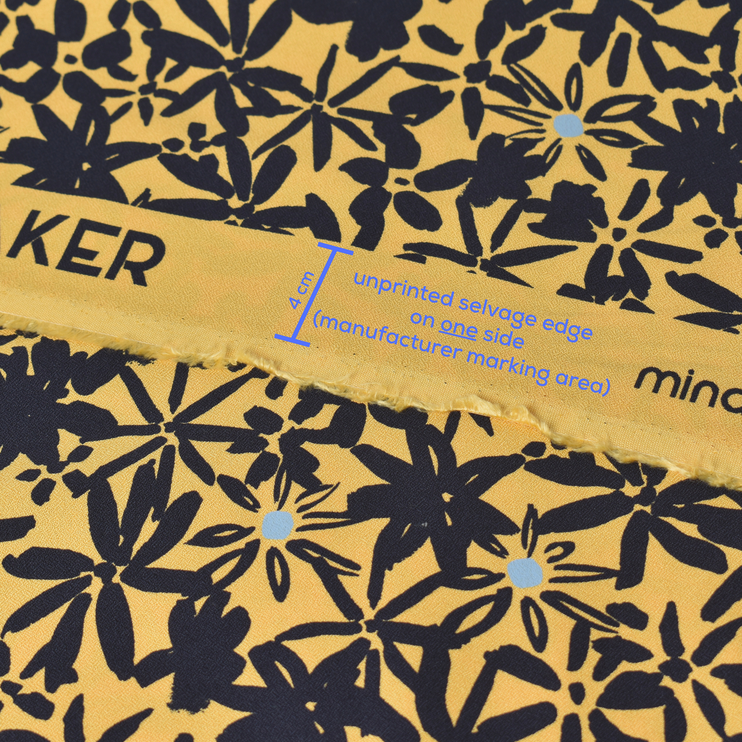 Yellow Navy Floral Crepe Fabric 100% ECOVERO Viscose 170gsm
