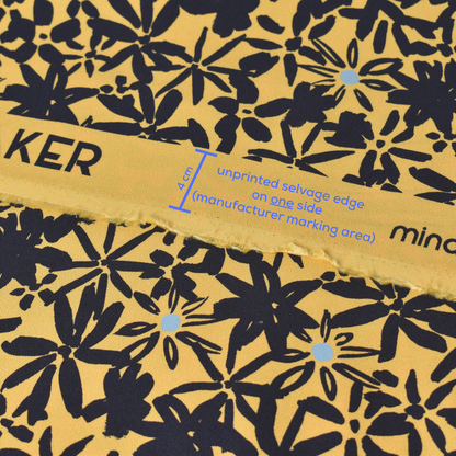 Yellow Navy Floral Crepe Fabric 100% ECOVERO Viscose 170gsm