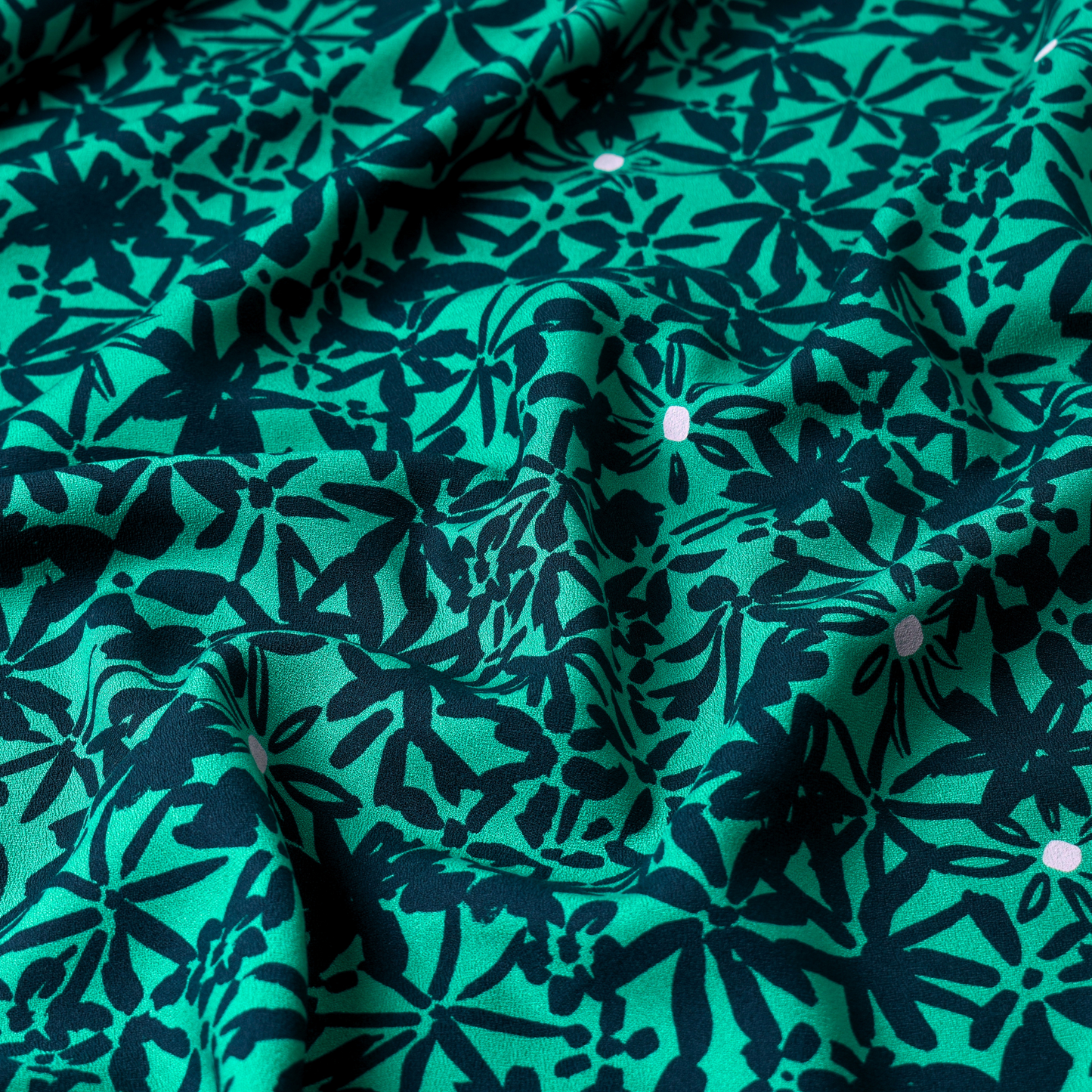 Green Navy Floral Crepe Fabric 100% ECOVERO Viscose 170gsm
