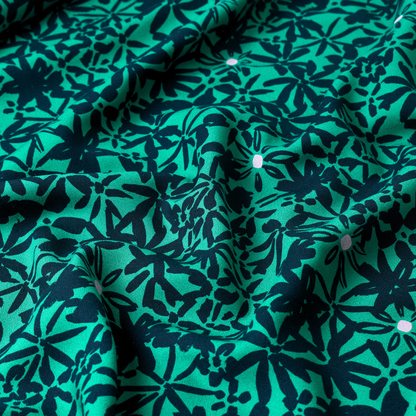 Green Navy Floral Crepe Fabric 100% ECOVERO Viscose 170gsm