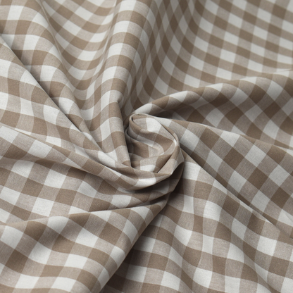 Sand Beige Gingham Check 100% Cotton Poplin Fabric – 110gsm