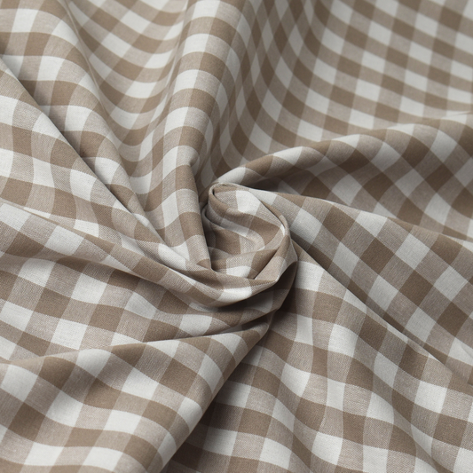 Sand Beige Gingham Check 100% Cotton Poplin Fabric – 110gsm