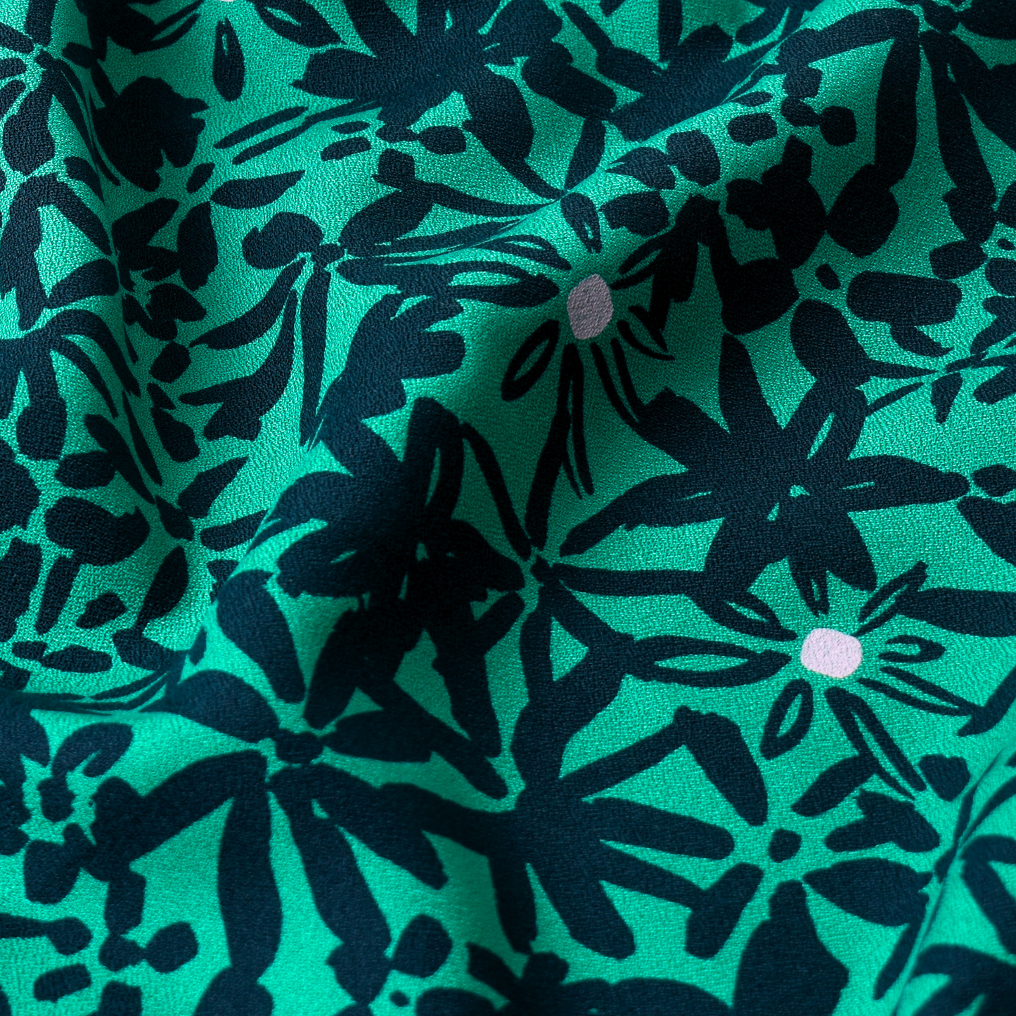 Green Navy Floral Crepe Fabric 100% ECOVERO Viscose 170gsm