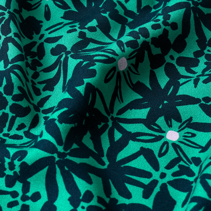 Green Navy Floral Crepe Fabric 100% ECOVERO Viscose 170gsm
