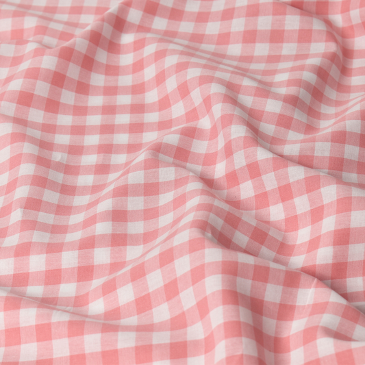 Blush Pink Gingham Check 100% Cotton Poplin Fabric – 110gsm