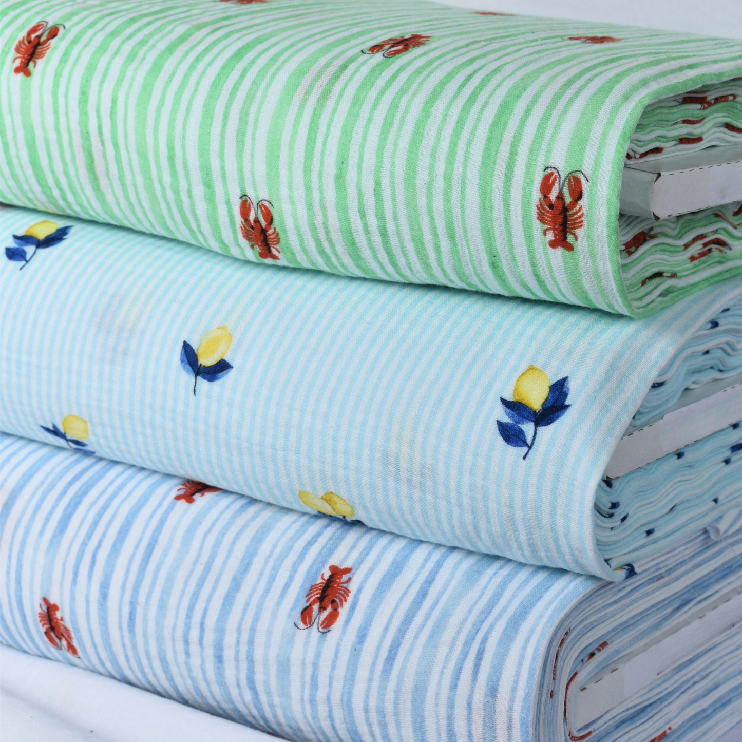 Blue Striped Lemon Cotton Muslin Fabric 120gsm